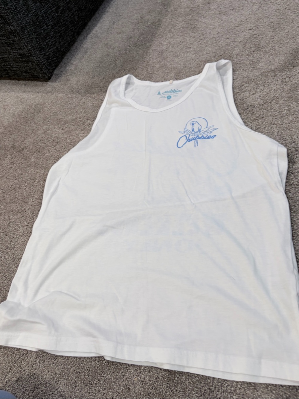 chubbies White Tank with Light Blue Logo